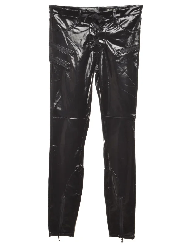 Fitted Black PVC Trousers - W28 L29