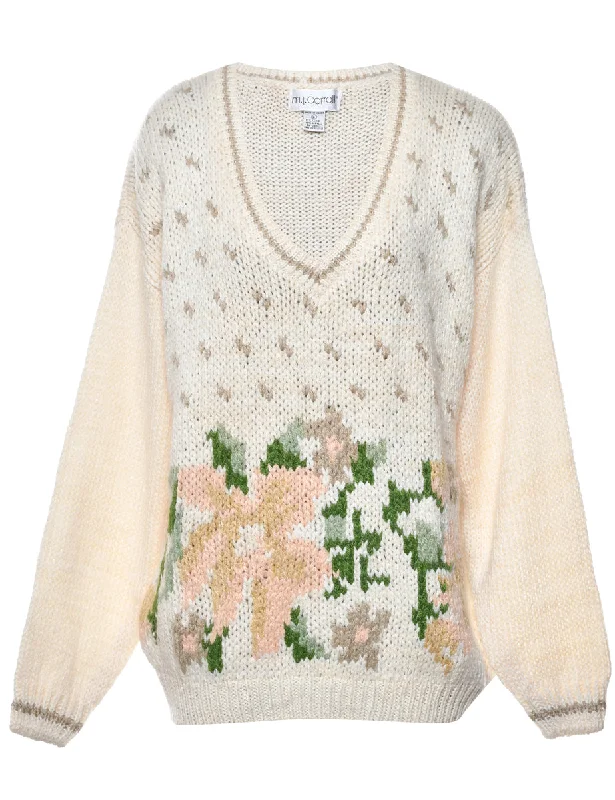 Floral Knit Jumper - L