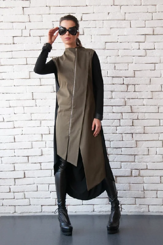 Khaki Long Formal Vest