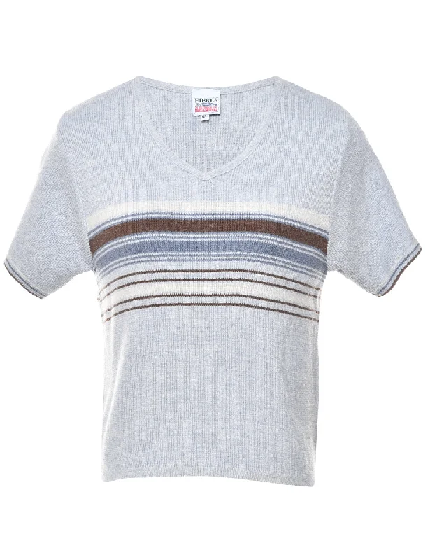 Striped Marl Grey Jumper - M