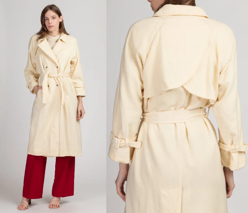 Vintage Cream Wool Belted Overcoat - Large