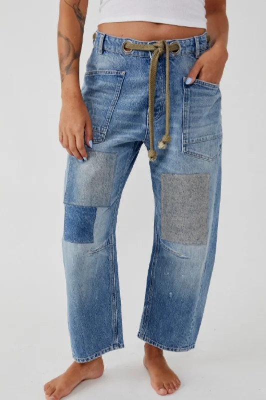 Free People: Moxie Low Slung Pull On Barrel Pant in Truest Blue