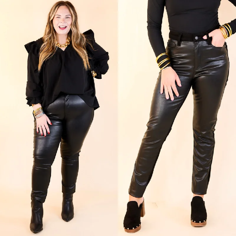 Judy Blue | The Best of Both High Waisted Faux Leather and Denim Skinny Jean in Black