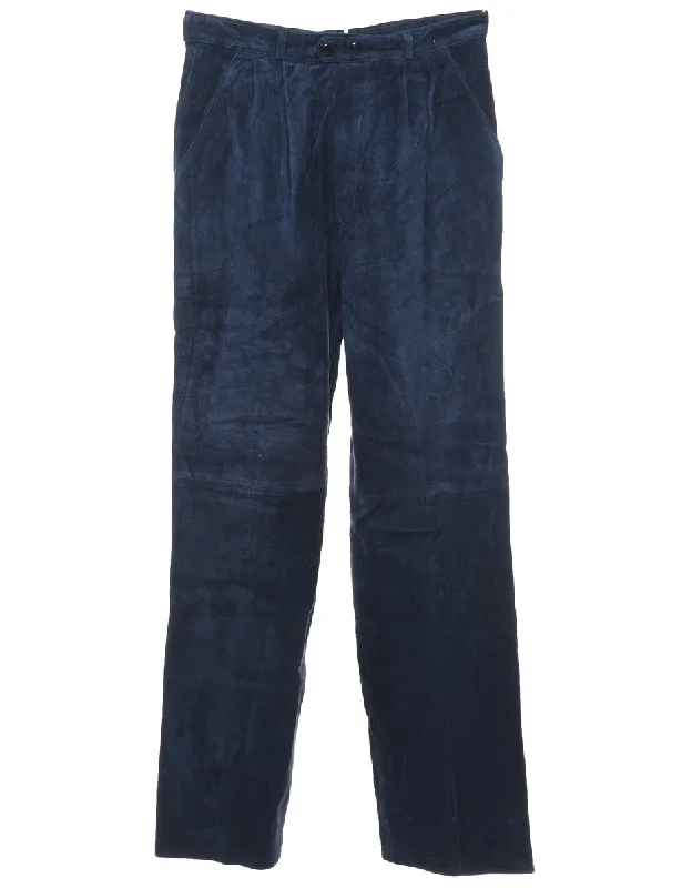 Navy Classic Suede Trousers - W28 L30