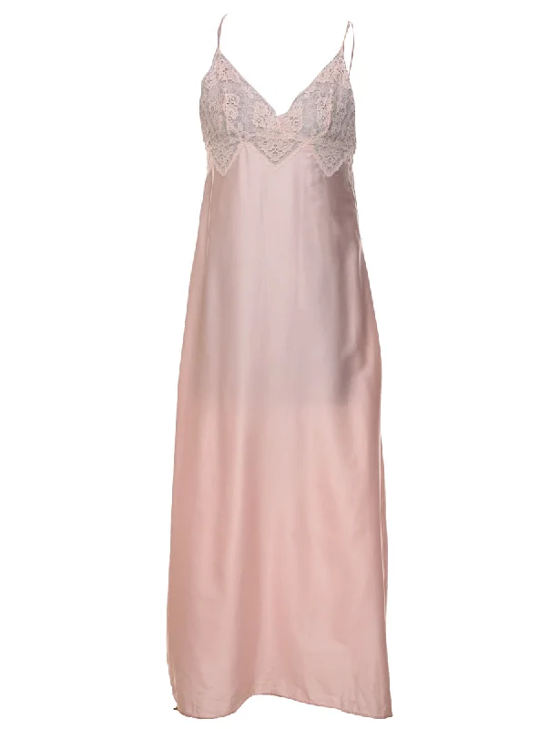 Pale Pink Lace Trim Slip Dress - XS