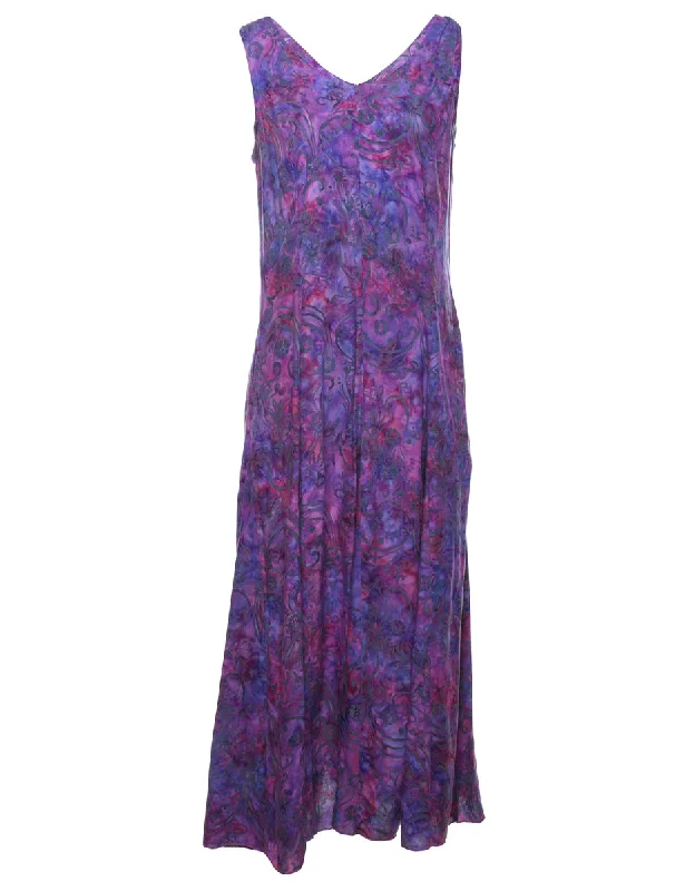 Purple Floral Print Maxi Dress - S