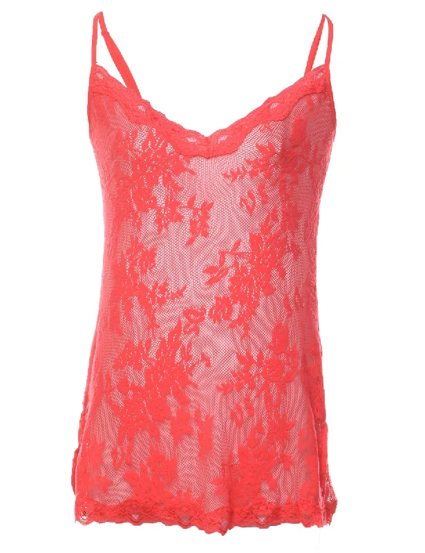 Red 1990s Lace Sheer Slip - M