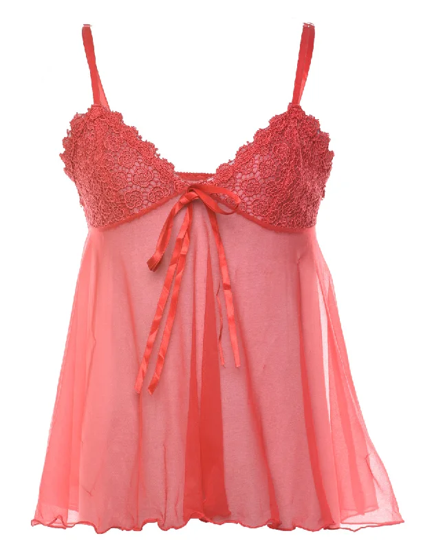 Red Classic Sheer Lace Babydoll - S