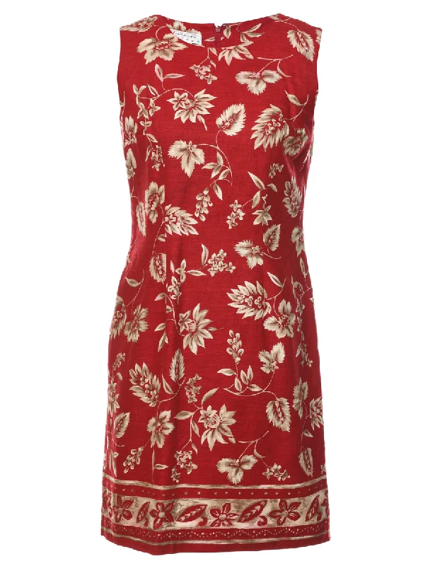 Red Floral Print Mini Dress - S