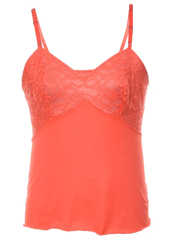 Red Lace Trim Camisole  - L