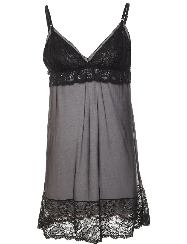 Sheer Black Lace 1990s Babydoll - M