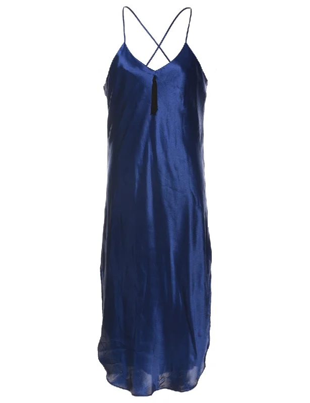 Shiny Navy Strappy Slip Dress - XL