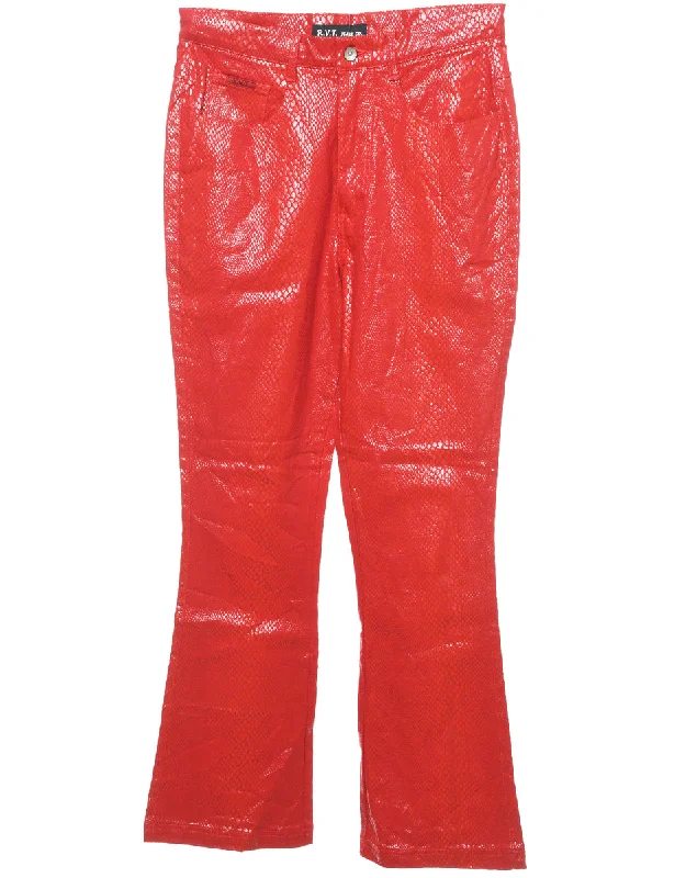 Snakeskin Pattern Faux Leather 1990s Trousers - W30 L31