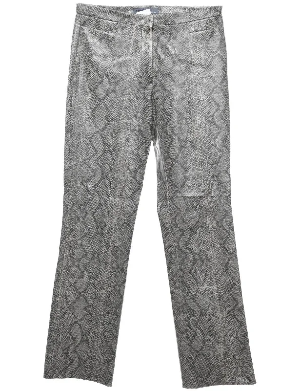 Snakeskin Pattern Grey Y2K Faux Leather Trousers - W30 L32