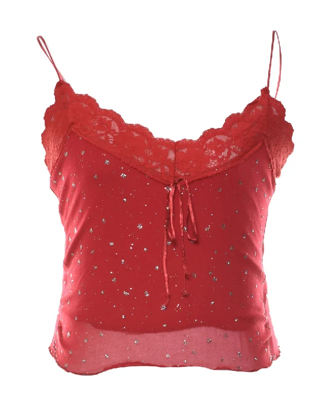 Sparkly Lace Red & Silver Camisole - S