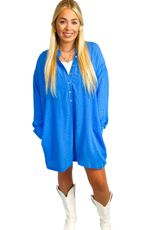 Blue Button-Down Romper