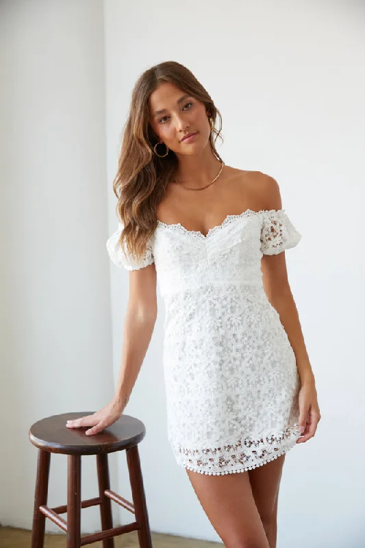 Karlie Lace Off-The-Shoulder Puff Sleeve Mini Dress