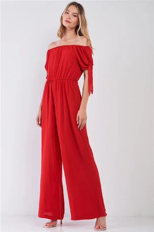 Red Off-The-Shoulder Wide Leg Jumpsuit