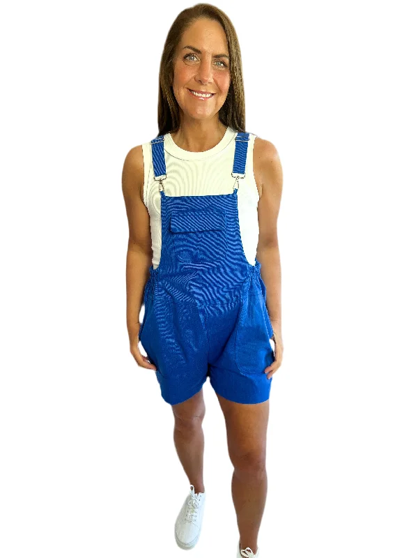 Royal Blue Suspender Solid Woven Overall Romper