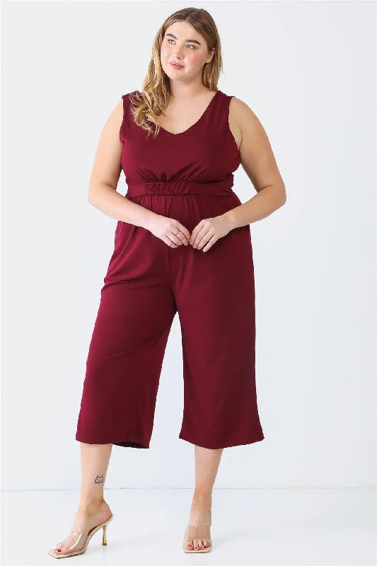 Plus Size V-Neck Two Pocket Wrap Back Jumpsuit /3-2-1