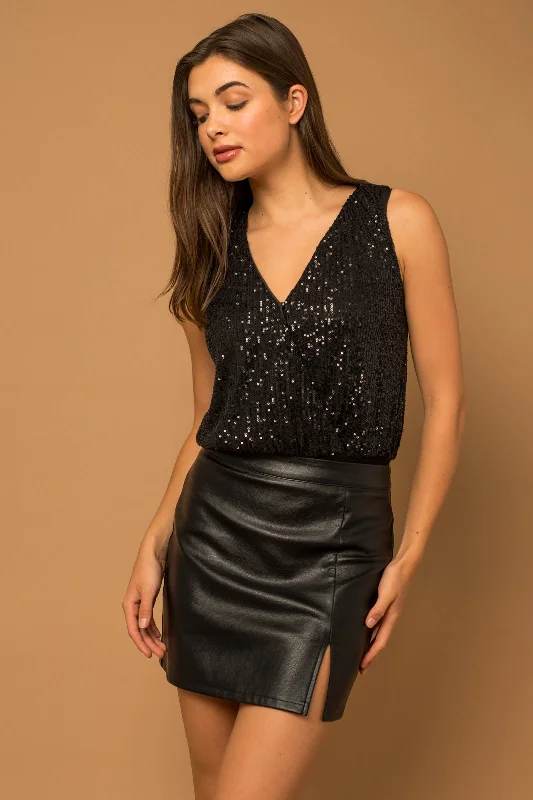 Sleeveless Sequin Wrap Bodysuit