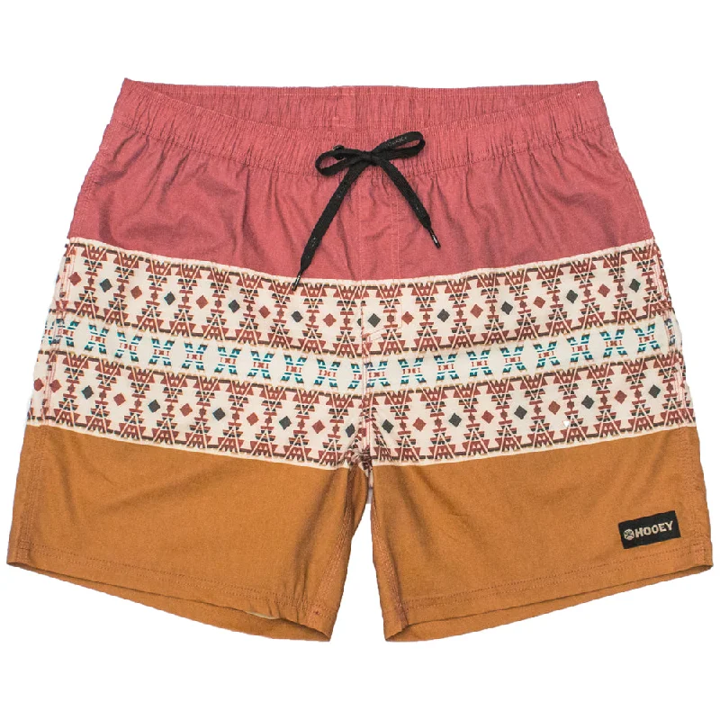 "Bigwake" Red/Orange w/Aztec Pattern Board Shorts