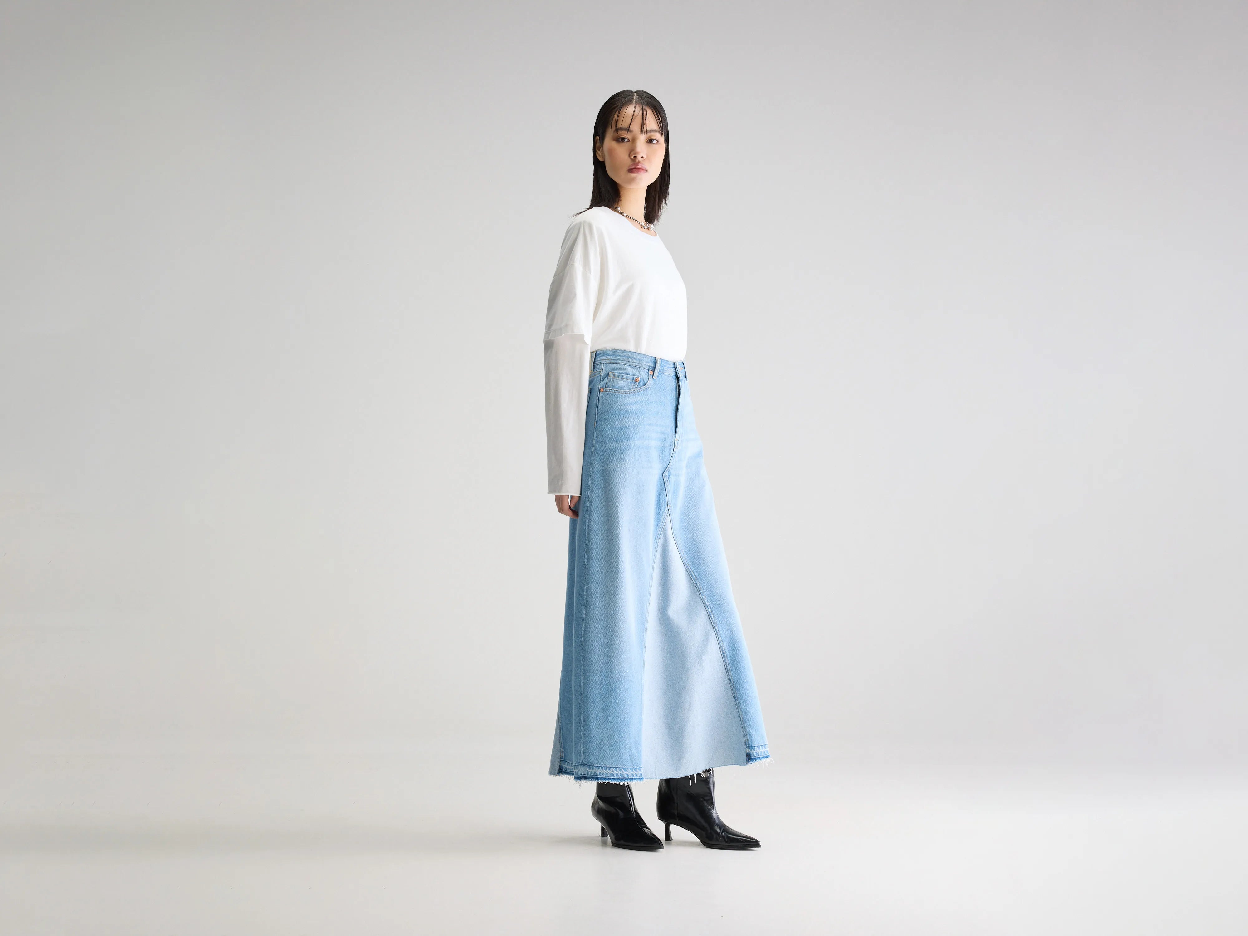 Pria long denim skirt (251 / W / VINTAGE LT BLUE)