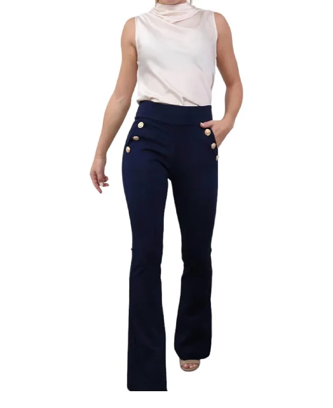 Button Ponte Pants In Navy