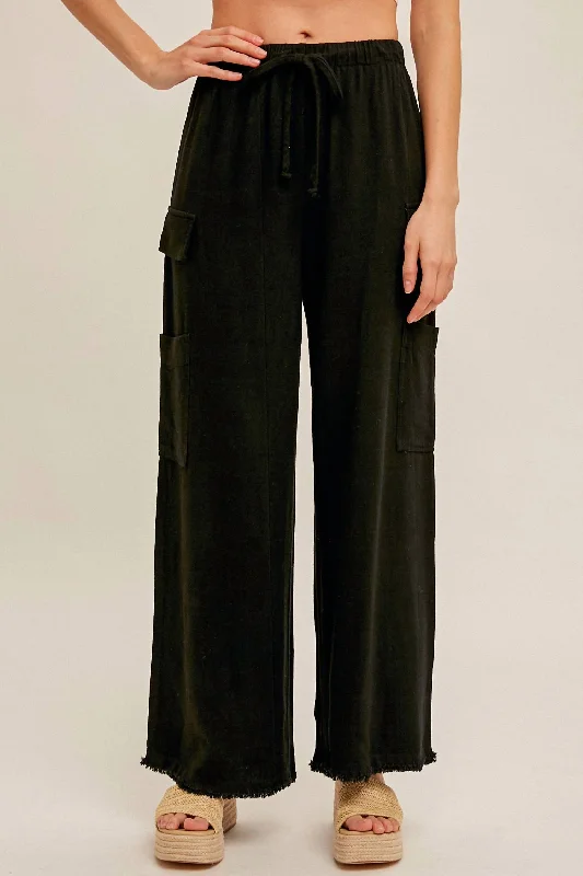 Cargo Linen Pants In Black