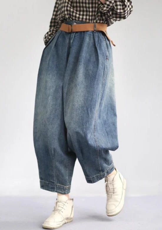 Classy Cotton Troues Fashion Women Spring Vintage Solid Loose Turnip Pants Jeans