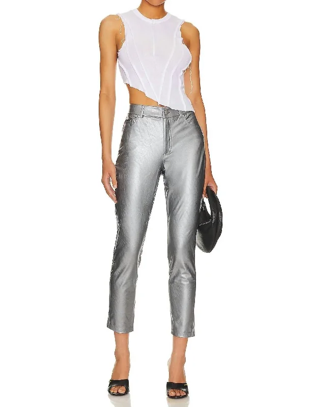 Faux Leather High Waisted Pants In Platinum