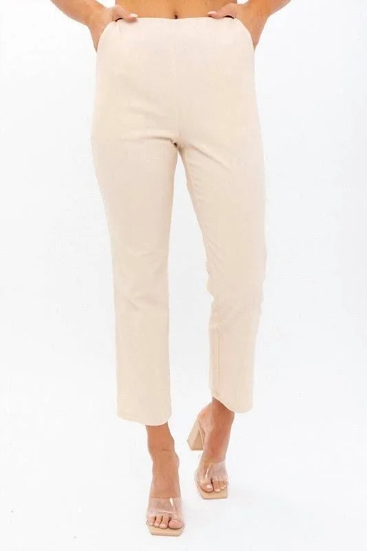 High Waisted Crop Pant In Cream