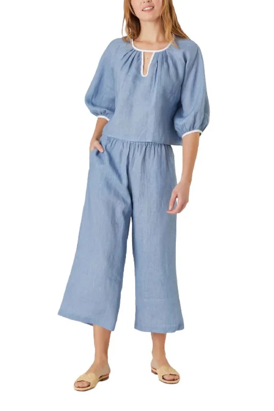 Linen Travel Pants In Chambray