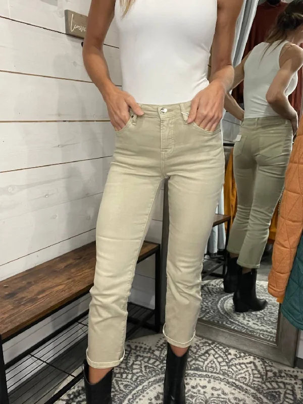 Mid Rise Non Distressed Straight Leg Pant In Khaki