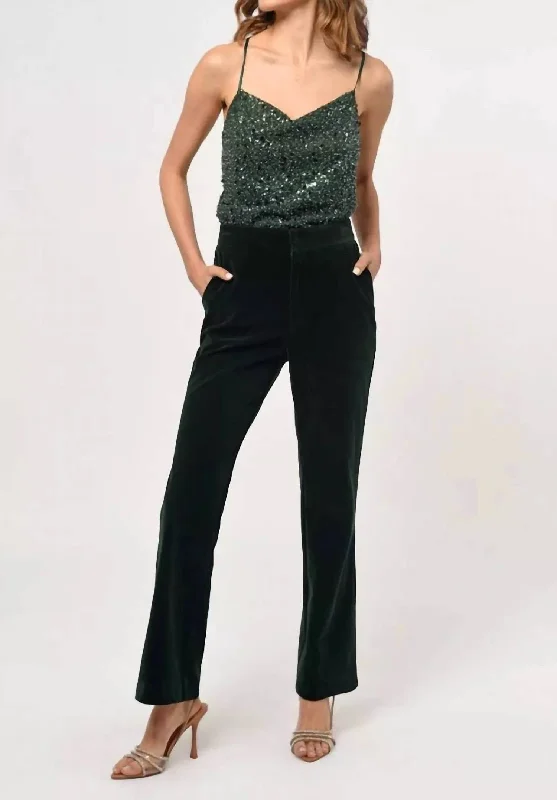 Milton Velvet Straight Leg Trouser In Forest Green