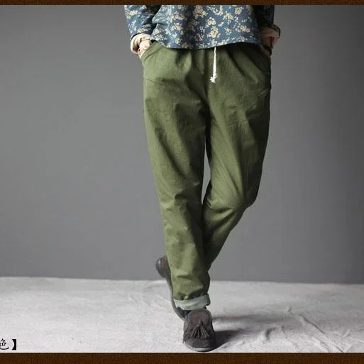 Tea green women velour winter pants trousers women