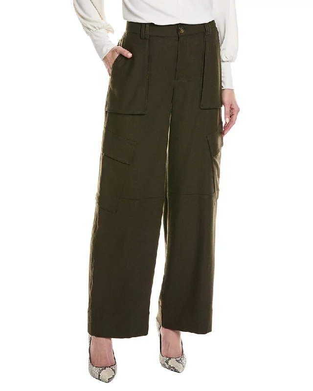 Vince Flannel Wide Leg Raver Wool-Blend Pant