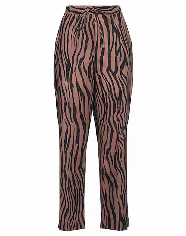 Women Zebra Print Pant In Chocolate.