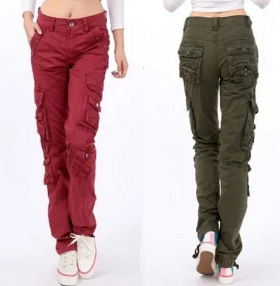 Women's Autumn Solid Pattern More Pocket Leisure Cargo Trousers